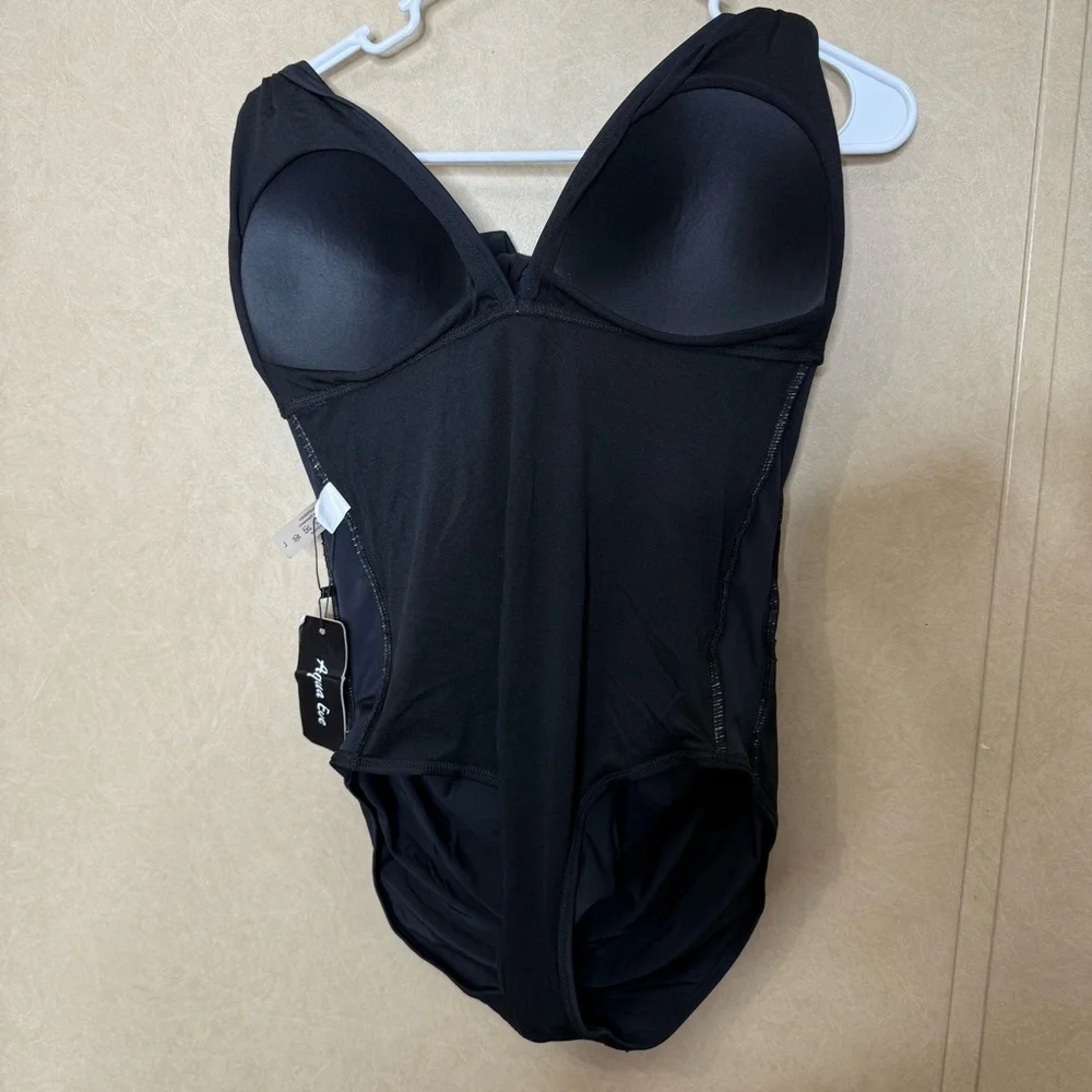 Aqua Eve Halter Black One Piece Swimsuit NWT Size Large - Picture 5 of 8